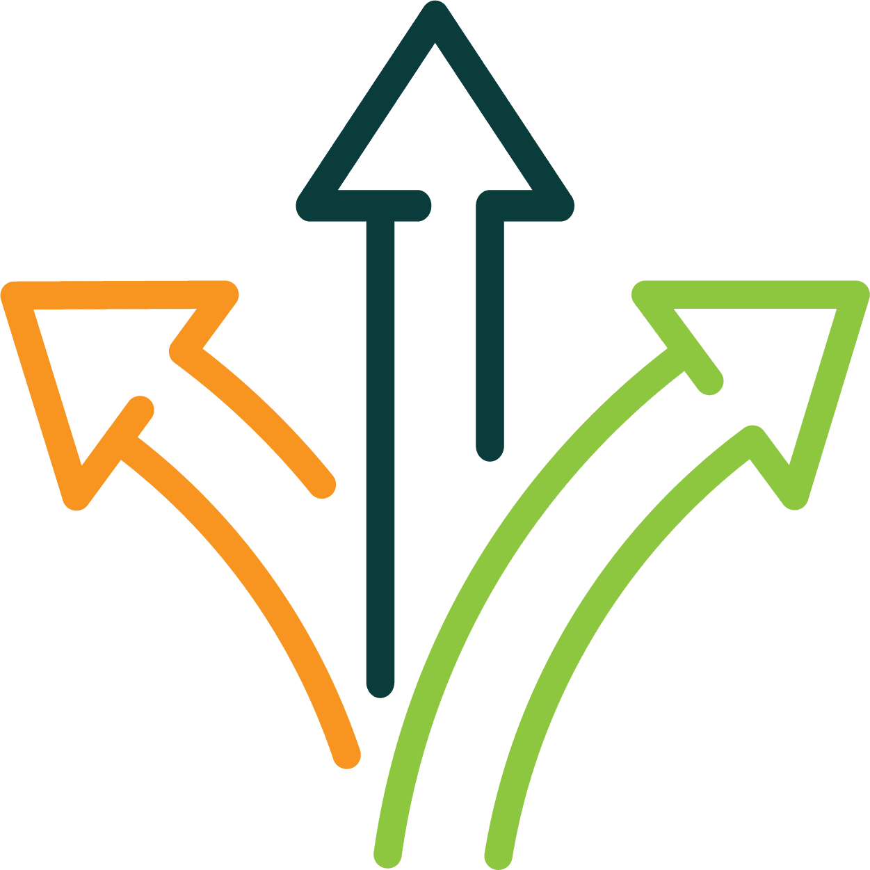 Arrows veering off in different directions